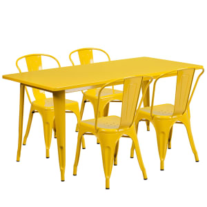 916-ETCT005430YL Rectangular Table & (4) Chair Set - 63"W x 31 1/2"D x 29 1/2"H, Steel, Yellow