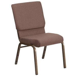 916-FC02185GVBND Stacking Church Chair w/ Brown Dot Fabric Back & Seat - Steel Frame, Gold Vein