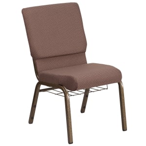 916-FC02185GVBNDB Stacking Church Chair w/ Brown Dot Fabric Back & Seat - Steel Frame, Gold Vein