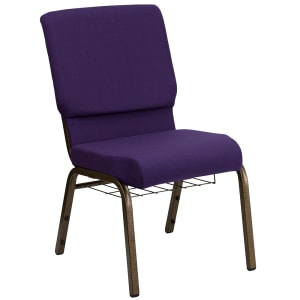 916-FC02185GVROYB Stacking Church Chair w/ Royal Purple Fabric Back & Seat - Steel Frame, Gold Vein