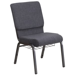 916-FC02185SVDKGYB Stacking Church Chair w/ Dark Gray Fabric Back & Seat - Steel Frame, Silver Vein