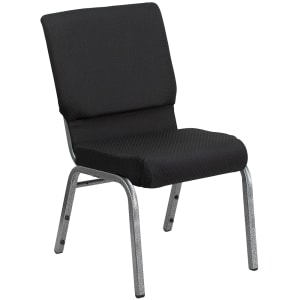 916-FC02185SVJP02 Stacking Church Chair w/ Black Patterned Fabric Back & Seat - Steel Frame, Silver Vein