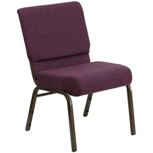 916-FC02214GV005 Extra Wide Stacking Church Chair w/ Plum Fabric Back & Seat - Steel Frame, Gold Vein
