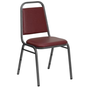 916-FDBHF2BYVYLGG Stacking Banquet Chair w/ Burgundy Vinyl Back & Seat - Steel Frame, Silver Vein