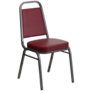 916-FDBHF1SVBY Stacking Banquet Chair w/ Burgundy Vinyl Back & Seat - Steel Frame, Silver Vein