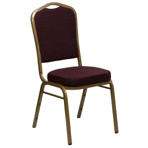 916-FDC01AGLDEFE1679 Stacking Banquet Chair w/ Burgundy Patterned Fabric Back & Seat - Steel Frame, Gold