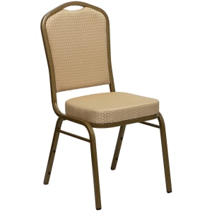 916-FDC01AGLDH20124E Stacking Banquet Chair w/ Beige Patterned Fabric Back & Seat - Steel Frame, Gold