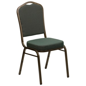 916-FDC01GV0640 Stacking Banquet Chair w/ Green Patterned Fabric Back & Seat - Steel Frame, Gold Vein