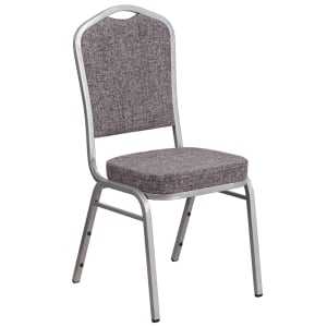 916-FDC01S12 Stacking Banquet Chair w/ Gray Fabric Back & Seat - Steel Frame, Silver