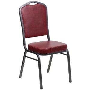 916-FDC01SVBURGVY Stacking Banquet Chair w/ Burgundy Vinyl Back & Seat - Steel Frame, Silver Vein