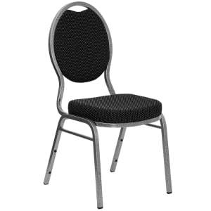 916-FDC01SILVERVEINS Stacking Banquet Chair w/ Black Patterned Fabric Back & Seat - Steel Frame, Silver Vein