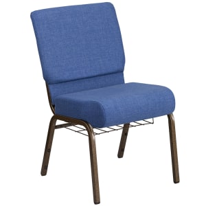 916-FC02214GVBLUB Extra Wide Stacking Church Chair w/ Blue Fabric Back & Seat - Steel Frame, Gold Vein