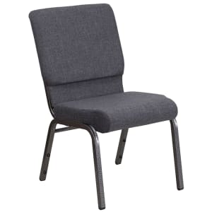 916-FDCH02185SVDKGYG Stacking Church Chair w/ Gray Fabric Back & Seat - Steel Frame, Silver Vein