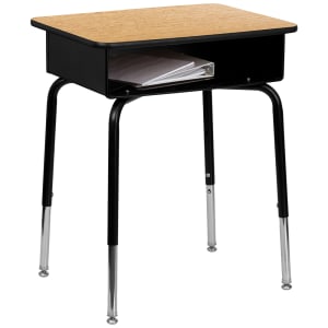 916-FDDESK Student Desk w/ Book Box - Natural Laminate Top, Black Steel Frame