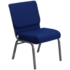916-FDCH02214SVNB24G Extra Wide Stacking Church Chair w/ Navy Blue Fabric Back & Seat - Steel Frame, Silver Vein