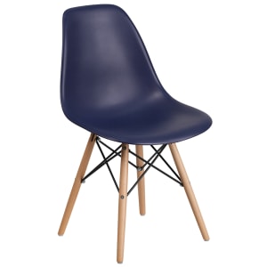 916-FH130DPPNY Accent Side Chair - Navy Blue Plastic Seat, Wood Base