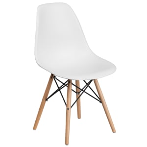 916-FH130DPPWH Accent Side Chair - White Plastic Seat, Wood Base