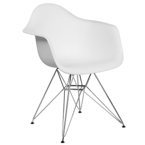 916-FH132CPP1WH Contoured Armchair w/ White Plastic Seat & Chrome Base