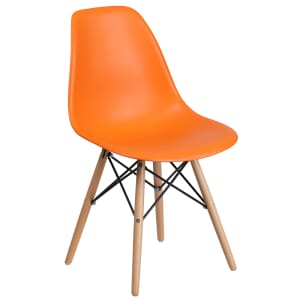 916-FH130DPPOR Accent Side Chair - Orange Plastic Seat, Wood Base