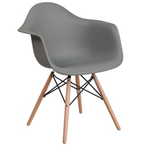 916-FH132DPPGY Contoured Armchair w/ Gray Plastic Seat & Wood Base