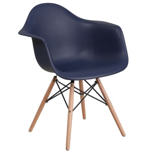 916-FH132DPPNY Contoured Armchair w/ Navy Blue Plastic Seat & Wood Base
