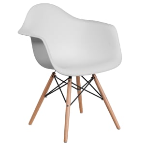 916-FH132DPPWH Contoured Armchair w/ White Plastic Seat & Wood Base