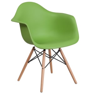 916-FH132DPPGN Contoured Armchair w/ Green Plastic Seat & Wood Base