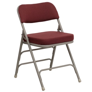 916-HAMC320AFBG Folding Chair w/ Burgundy Patterned Fabric Back & Seat - Steel Frame, Gray