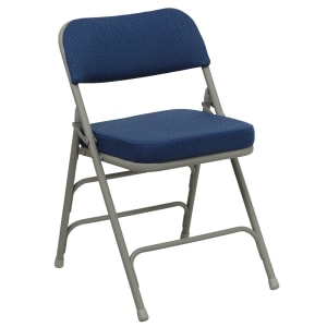 916-HAMC320AFNVY Folding Chair w/ Navy Blue Fabric Back & Seat - Steel Frame, Gray