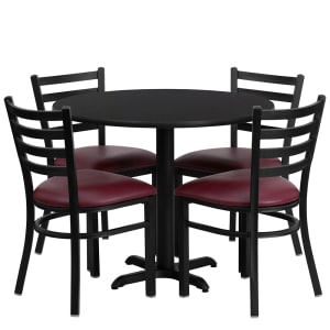 916-HDBF1005 36" Round Table & (4) Chair Set - Black Laminate Top, Cast Iron Base