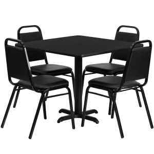 916-HDBF1009 36" Square Table & (4) Banquet Chair Set - Black Laminate Top, Cast Iron Base