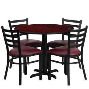 916-HDBF1006 36" Round Table & (4) Chair Set - Mahogany Laminate Top, Cast Iron Base