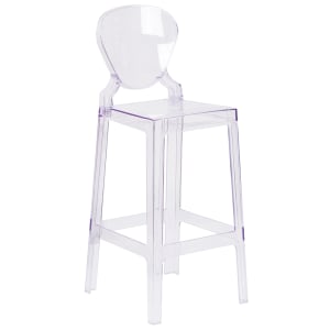 916-OWTEARBACK29 Bar Stool w/ Tear Back & Plastic Seat, Transparent Crystal