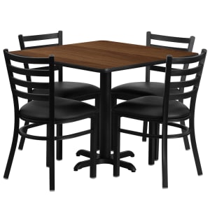 916-HDBF1016 36" Square Table & (4) Chair Set - Walnut Laminate Top, Cast Iron Base