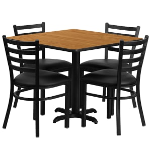 916-HDBF1015 36" Square Table & (4) Chair Set - Natural Laminate Top, Cast Iron Base