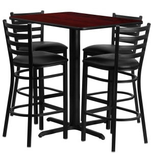 916-HDBF1018 Bar Height Table w/ Mahogany Laminate Top & (4) Stools - 42"W x 24"D x 42"H, Cast Iron Base