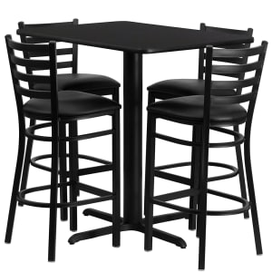 916-HDBF1017 Bar Height Table w/ Black Laminate Top & (4) Stools - 42"W x 24"D x 42"H, Cast Iron Base