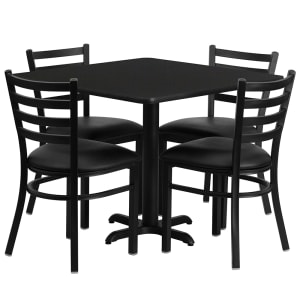 916-HDBF1013 36" Square Table & (4) Chair Set - Black Laminate Top, Cast Iron Base