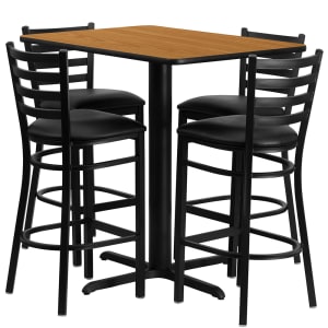 916-HDBF1019 Bar Height Table w/ Natural Laminate Top & (4) Stools - 42"W x 24"D x 42"H, Cast Iron Base
