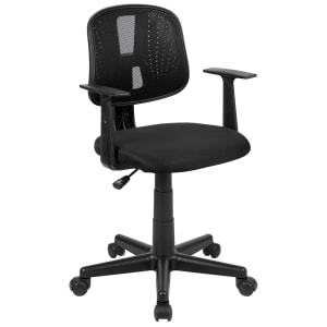 916-LF134ABK Swivel Office Chair w/ Black Mesh Back & Padded Seat - Black Base w/ Casters