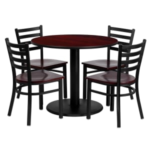 916-MD0004GG 36" Round Table & (4) Chair Set - Mahogany Laminate Top, Cast Iron Base