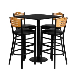 916-MD0019 30" Square Bar Height Table w/ (4) Bar Stool Set - Black Laminate Top, Steel Base