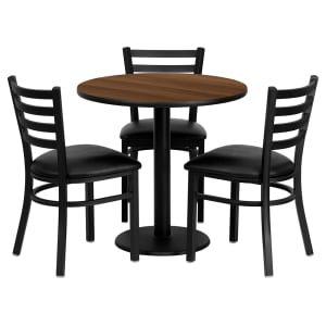 916-MD0002 30" Round Table & (3) Chair Set - Walnut Laminate Top, Cast Iron Base