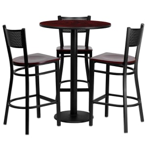916-MD0017 30" Square Bar Height Table w/ (3) Bar Stool Set - Mahogany Laminate Top, Steel Base