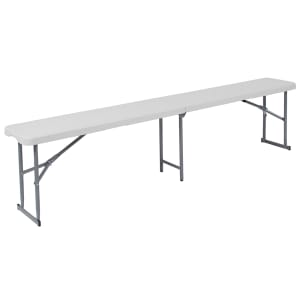 916-RB1172FH 71" Indoor/Outdoor Folding Bench w/ White Plastic Top - Gray Legs
