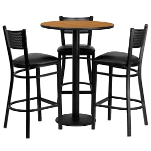 916-MD0016 30" Square Bar Height Table w/ (3) Bar Stool Set - Natural Laminate Top, Steel Base