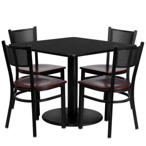 916-MD0008 36" Square Table & (4) Chair Set - Black Laminate Top, Cast Iron Base