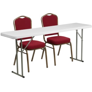 916-RB18721 Rectangular Folding Training Table & (2) Banquet Chair Set - 72"W x 18"D x 29"H