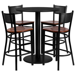 916-MD0018 36" Round Bar Height Table w/ (4) Bar Stool Set - Black Laminate Top, Steel Base