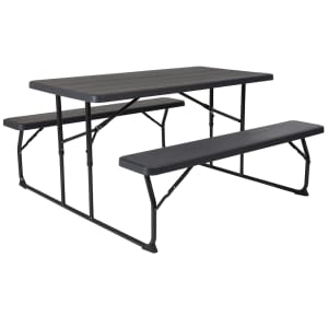 916-RBEBB1470FDGG 58.25" Folding Picnic Table w/ Charcoal Wood Grain Top, 28.25"H